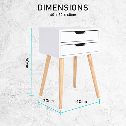 2X Bedside Table 2 Drawer Wood Leg Storage Cabinet Nightstand SUZY WHITE