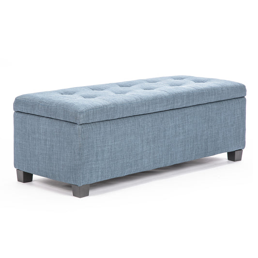 Storage Ottoman Stool 102cm Fabric LIGHT GREY BLUE