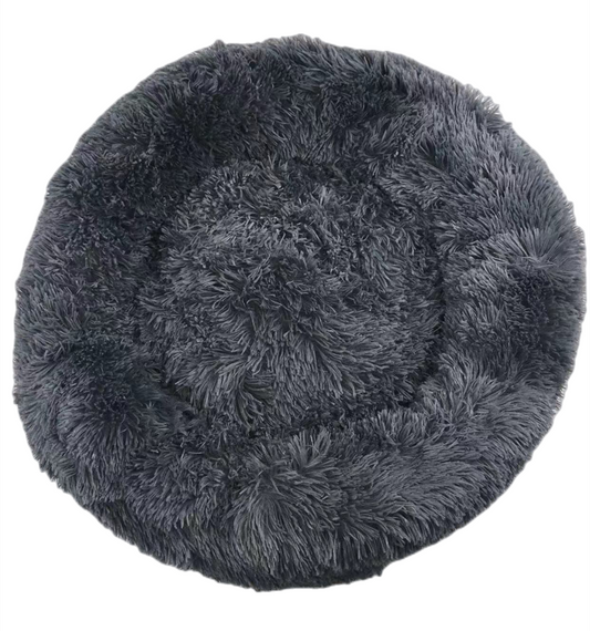 Medium Round Calming Plush Cat Dog Bed Comfy Puppy Fluffy Bedding Dark Grey