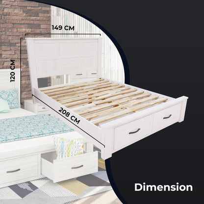 Foxglove Bed Frame Double Size Wood Mattress Base With Storage Drawers - White