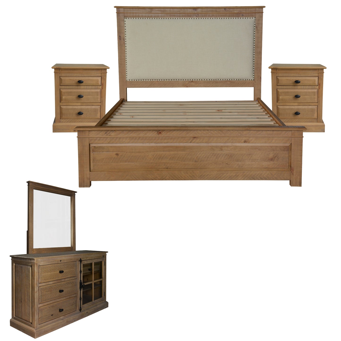 Jade 5pc Queen Bed Suite Bedside Dresser Bedroom Furniture Package - Natural