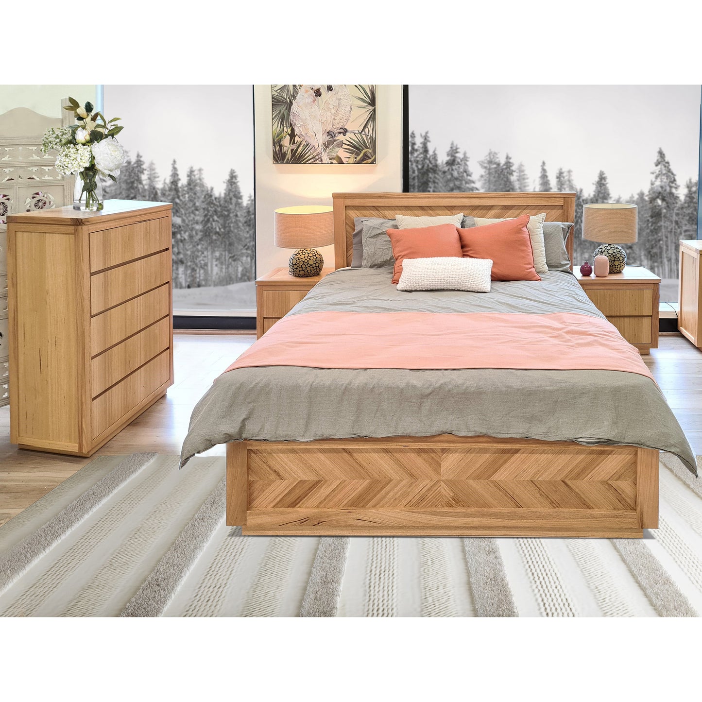 Rosemallow King Size Bed Parquet Solid Messmate Timber Wood Frame Base