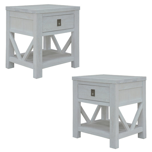 Myer 2pc Set Bedside Tables Storage Cabinet Shelf Side End Table White Wash