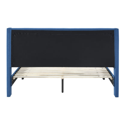 Samson Double Bed Winged Headboard Fabric Upholstered - Blue