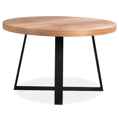 Petunia  Round Dining Table 120cm Elm Timber Wood Black Metal Leg - Natural