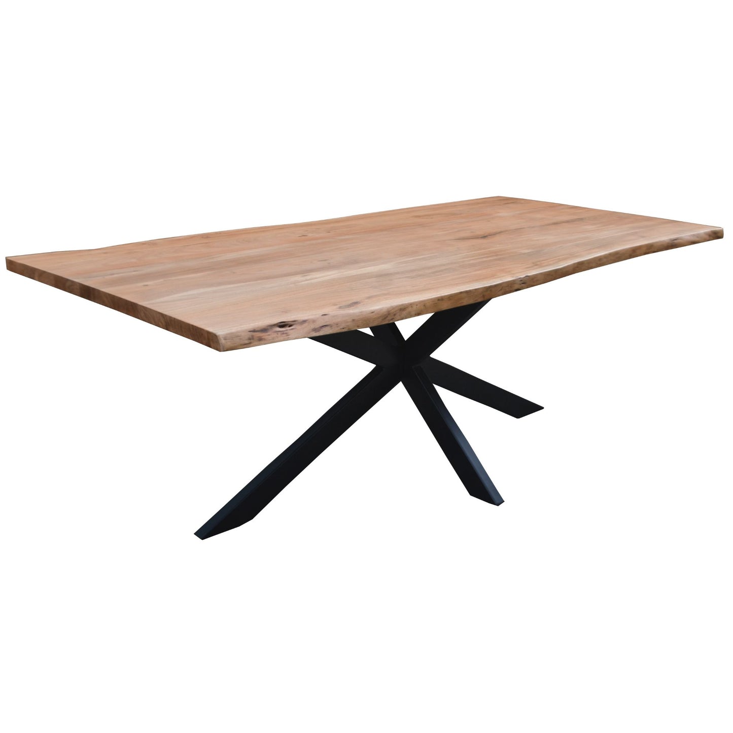 Lantana Dining Table 210cm Live Edge Solid Acacia Timber Wood Metal Leg -Natural