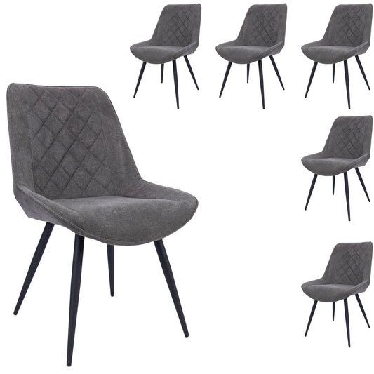 Helenium Dining Chair Set of 6 Fabric Seat with Metal Frame - Graphite