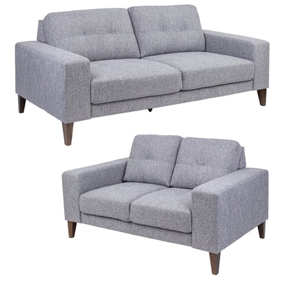 Juliet 2 + 3 Seater Sofa Set Soft Fabric Uplholstered Lounge Couch Grey