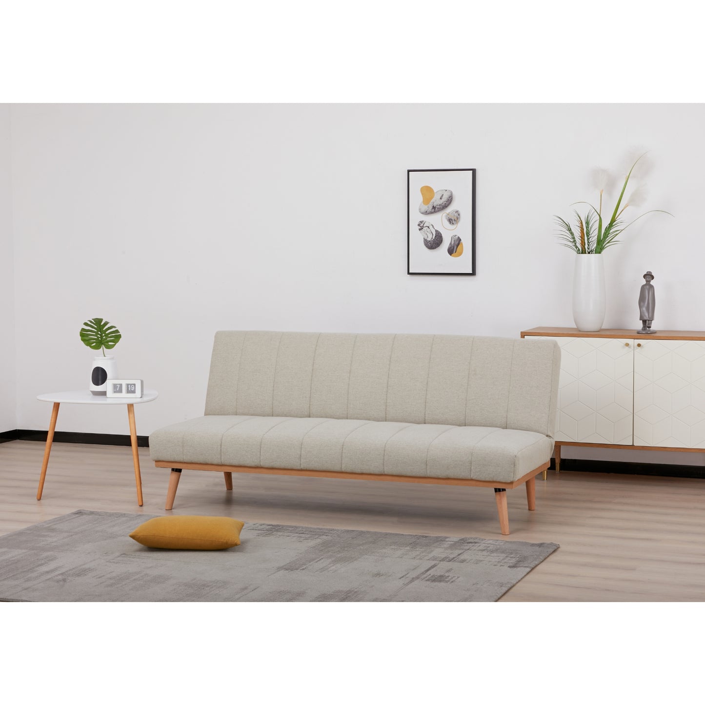 Monroe 3 Seater Sofa Futon Bed Fabric Lounge Couch - Beige