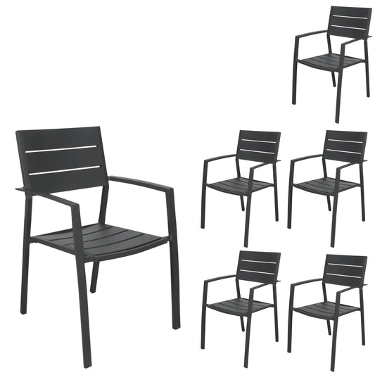 Percy 6pc Set Outdoor Dining Table Chair Aluminium Frame Grey