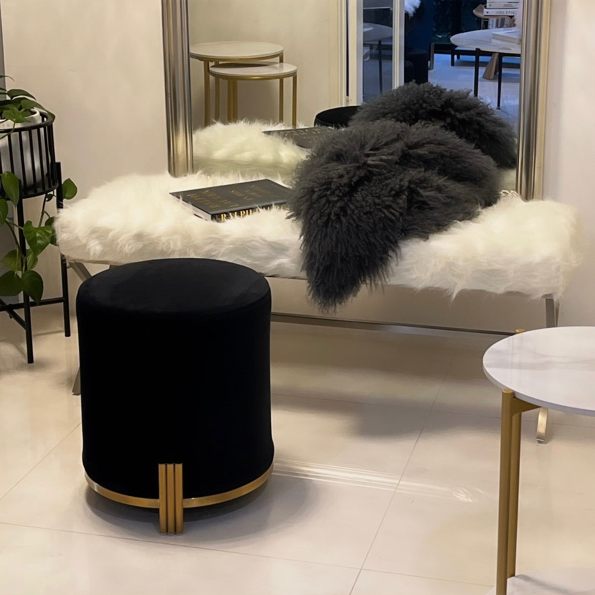 Interior Ave - Apollo Velvet Ottoman - Black