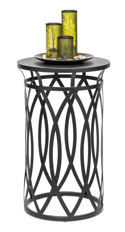 Black Round Iron Side Table with Cross Legs and Silver Finish Top