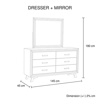 4 Pieces Bedroom Suite King Size Silver Brush in Acacia Wood Construction Bed, Bedside Table & Dresser