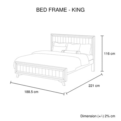 4 Pieces Bedroom Suite King Size Silver Brush in Acacia Wood Construction Bed, Bedside Table & Tallboy