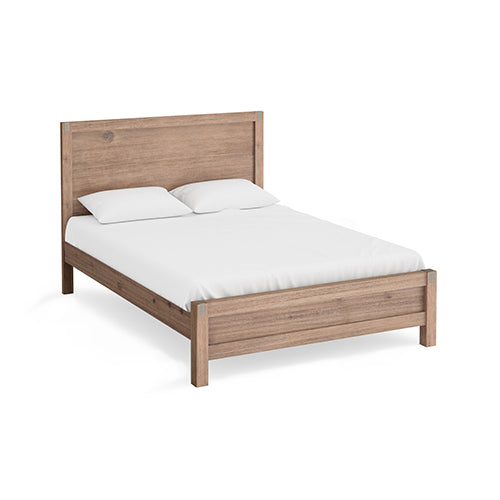 Bed Frame Queen Size in Solid Wood Veneered Acacia Bedroom Timber Slat in Oak