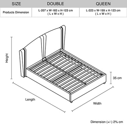 Roman Bed Frame Double Size Black Velvet Fabric with Gas Lift plywood metal structure