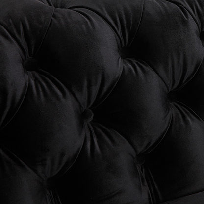 3+2 Seater Sofa Classic Button Tufted Lounge in Black Velvet Fabric with Metal Legs