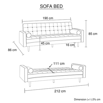 Sofa Bed 3 Seater Button Tufted Lounge Set for Living Room Couch in Velvet Black Colour