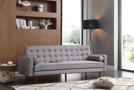 Sofa Bed 3 Seater Button Tufted Lounge Set for Living Room Couch in Fabric Grey Colour