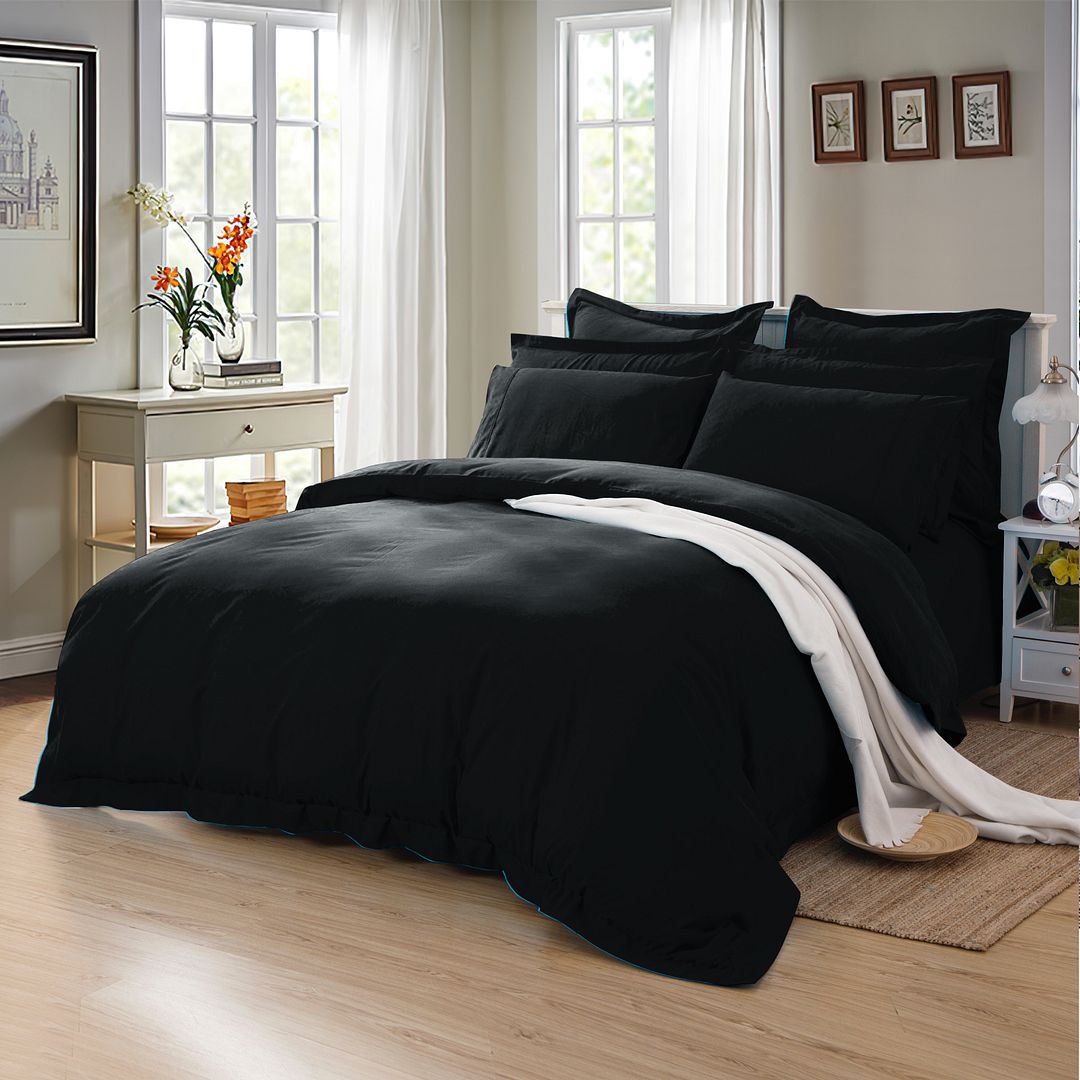 1000TC Tailored Double Size Black Duvet Quilt Cover Set