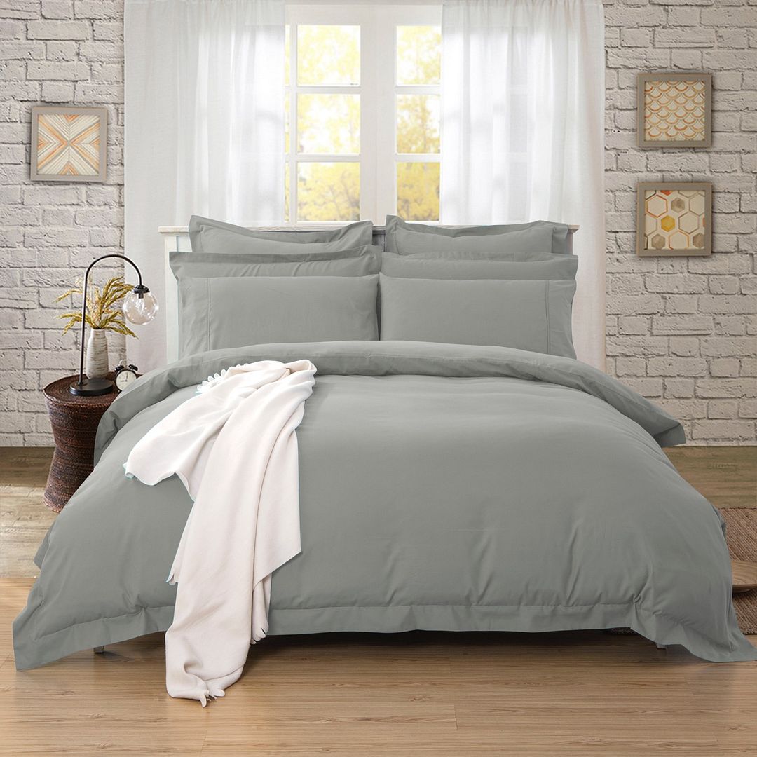 1000TC Tailored Queen Size Grey Duvet Quilt Cover Set