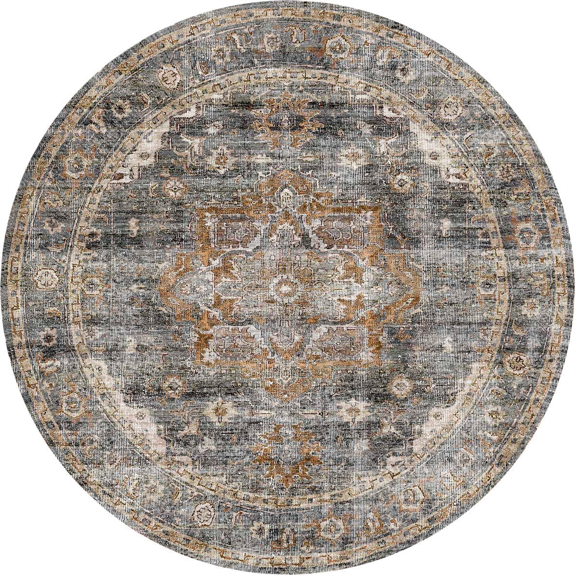 vintage-crown-cezanne-rabbit-gray-inca-gold-distressed-vintage-round-rug 180X180