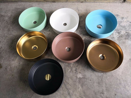 2023 Matte Black matte white matte Pink Green Gold Copper Round 360 mm Dia top counter basin porcelain sink