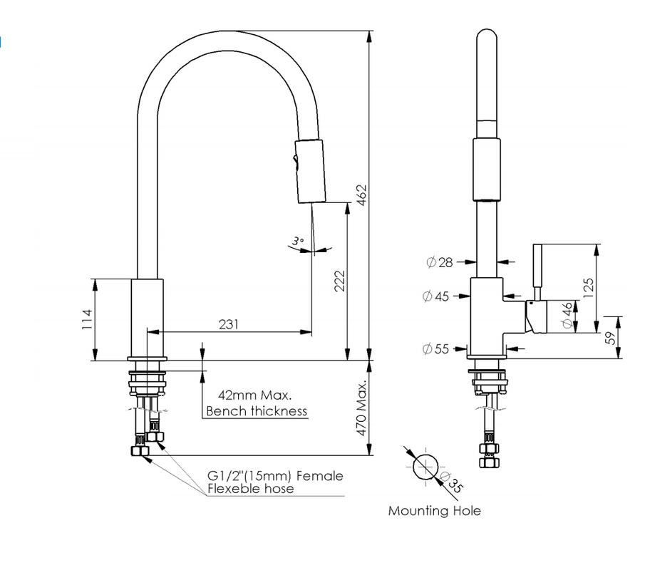 2023 Matte Black Pull out Kitchen tap Solid stainless steel PVD plated