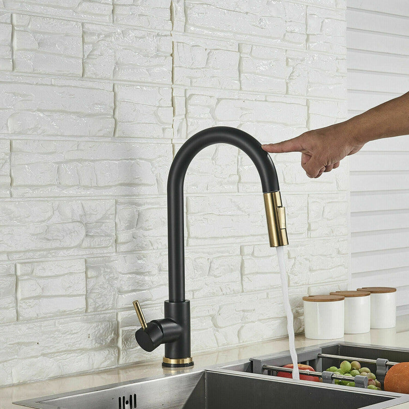 2023 Brushed Gold Spout Matte Black pull out with spray function kitchen mixer tap faucet