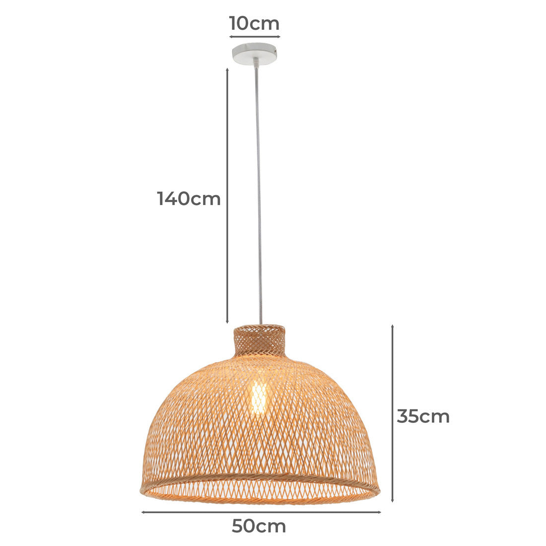 Natural Hand Woven Bamboo Dome Pendant Lamp Hanging Light Rattan Style