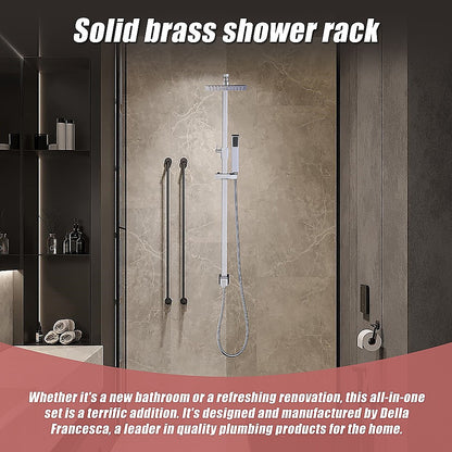 WELS 8" Rain Shower Head Set Square Dual Heads Faucet High Pressure Hand Held