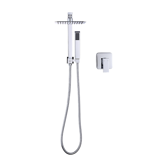 WELS 8" Rain Shower Head Set Square Dual Heads Faucet High Pressure With Mixer