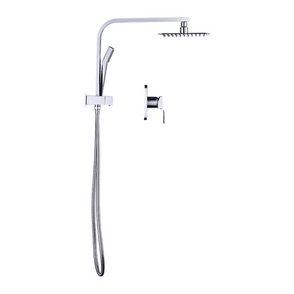 WELS 8" Rain Shower Head Set Square Dual Heads Faucet High Pressure With Mixer