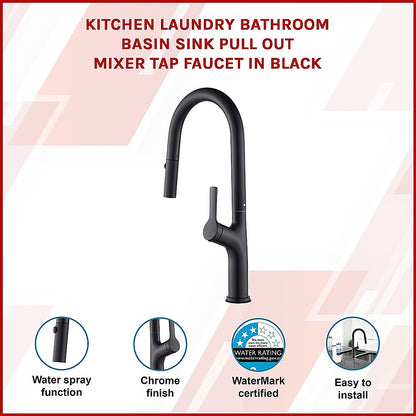 Kitchen Laundry Bathroom Basin Sink Pull Out Mixer Tap Faucet in Black