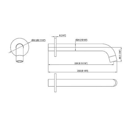 220mm Bath Spout in Matte Black Finish