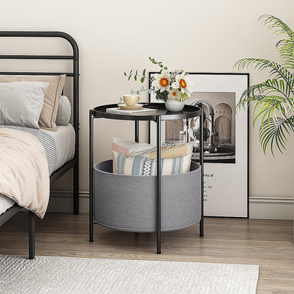 Round Side Table Bedside Storage Basket