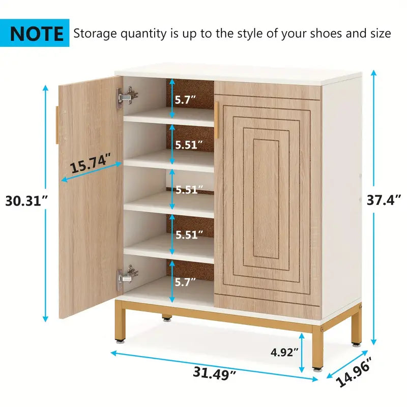 5-Tier Shoe Cabinet with Geometric Pattern Doors-White/Natural