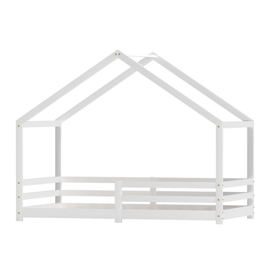 Bed Frame Wooden Kids Single House Frame White AMOS