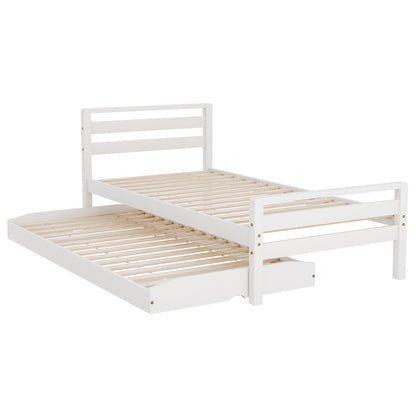 Bed Frame Single Size 2-in-1 Trundle Wooden White AVIS