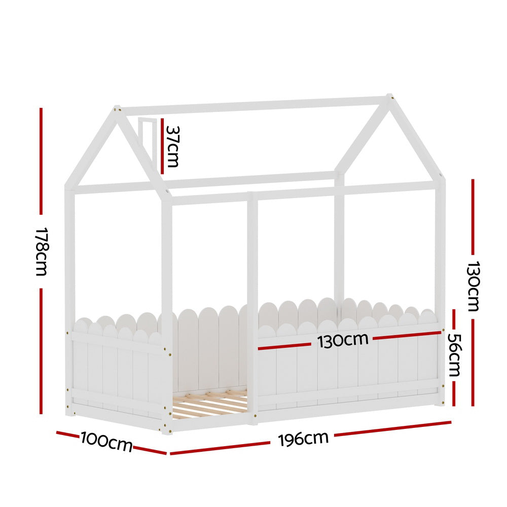 Bed Frame Wooden Kids House Single Frame White KORI