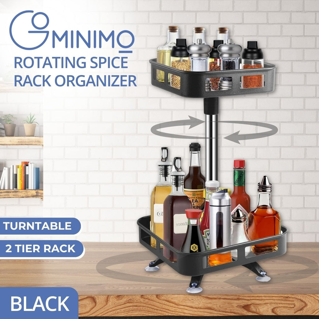 2 Tier Rotating Spice Rack Square Shape (Black)