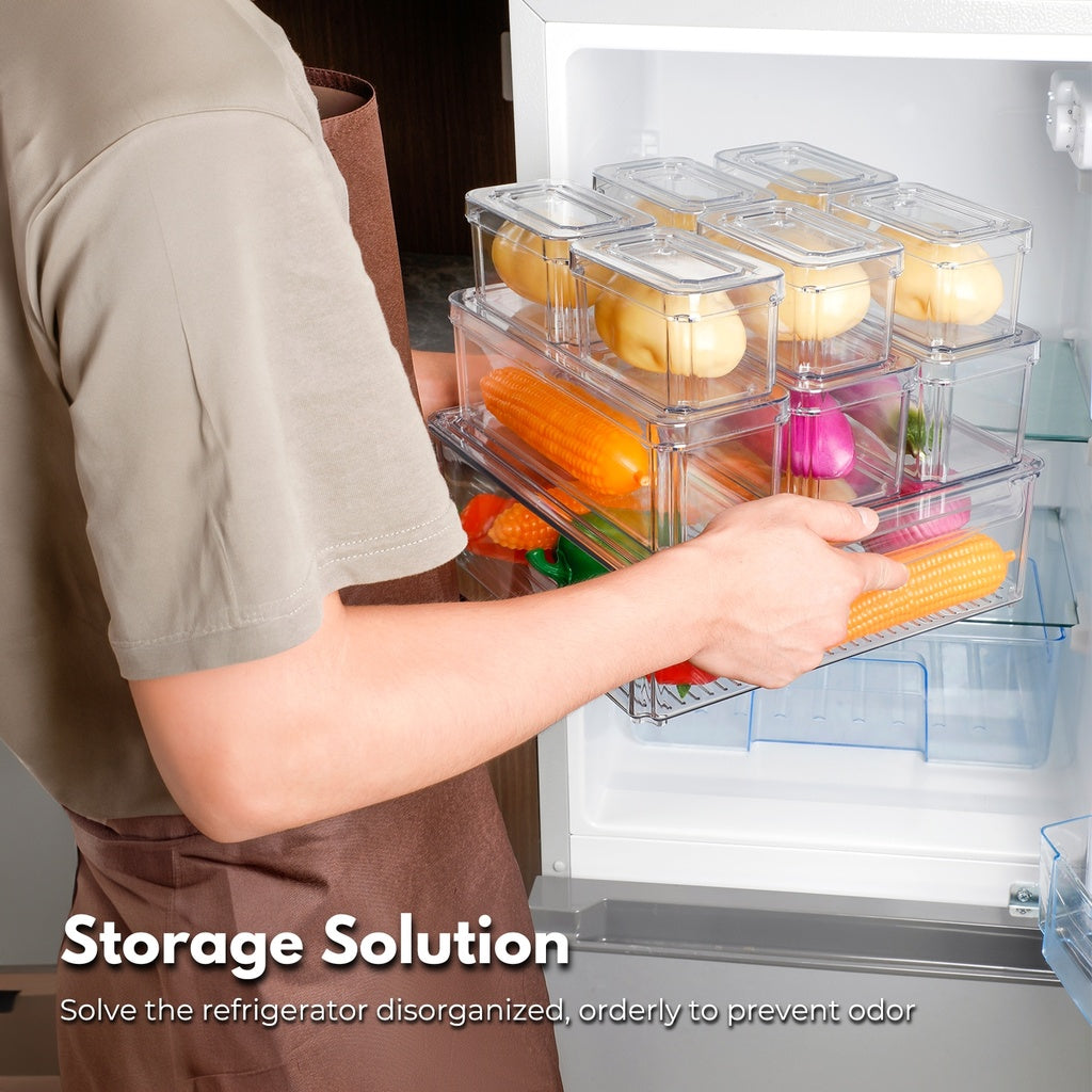 10 Pack Clear Stackable Fridge Organiser Bins with Lids