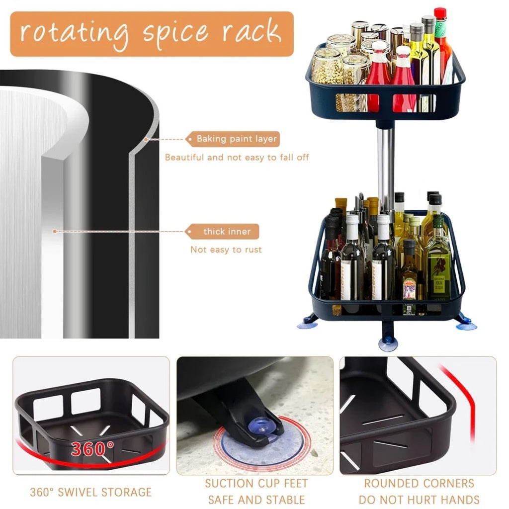 2 Tier Rotating Spice Rack Square Shape (Black)