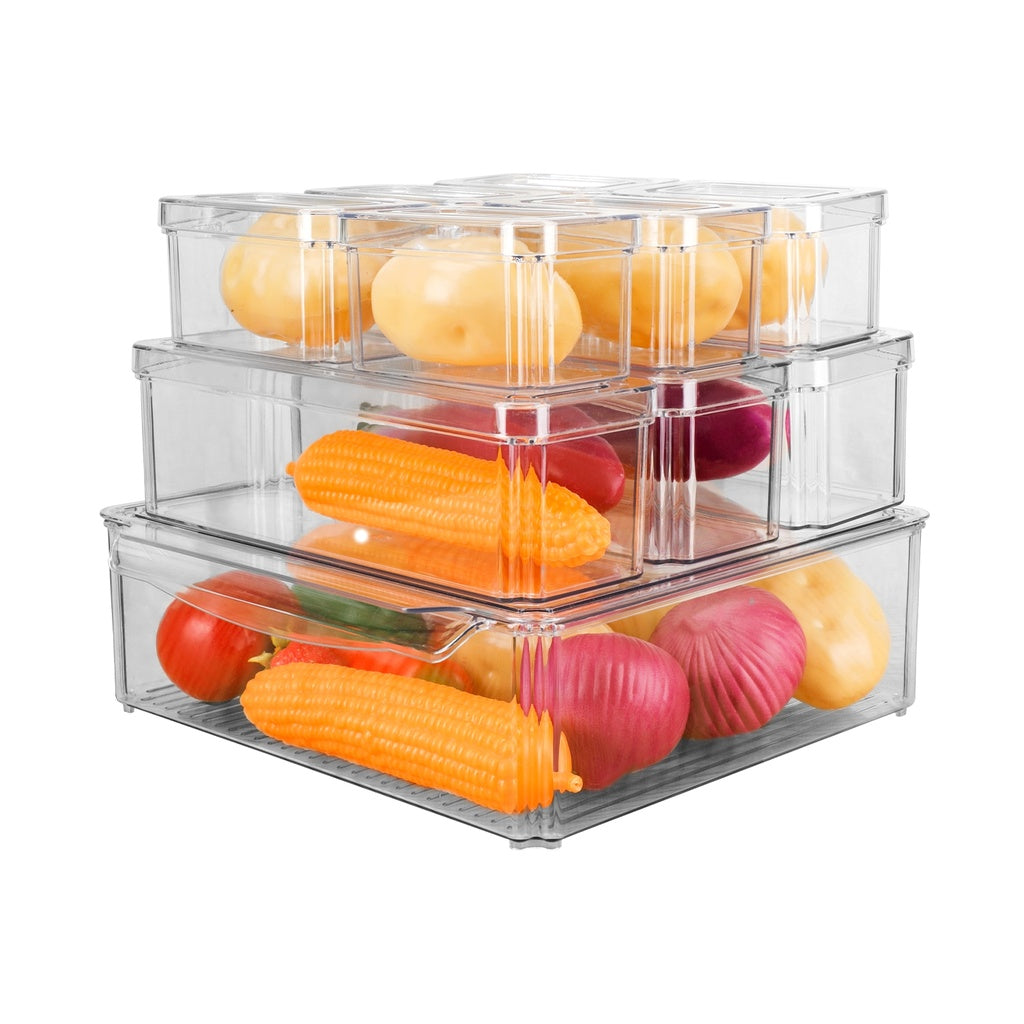 10 Pack Clear Stackable Fridge Organiser Bins with Lids