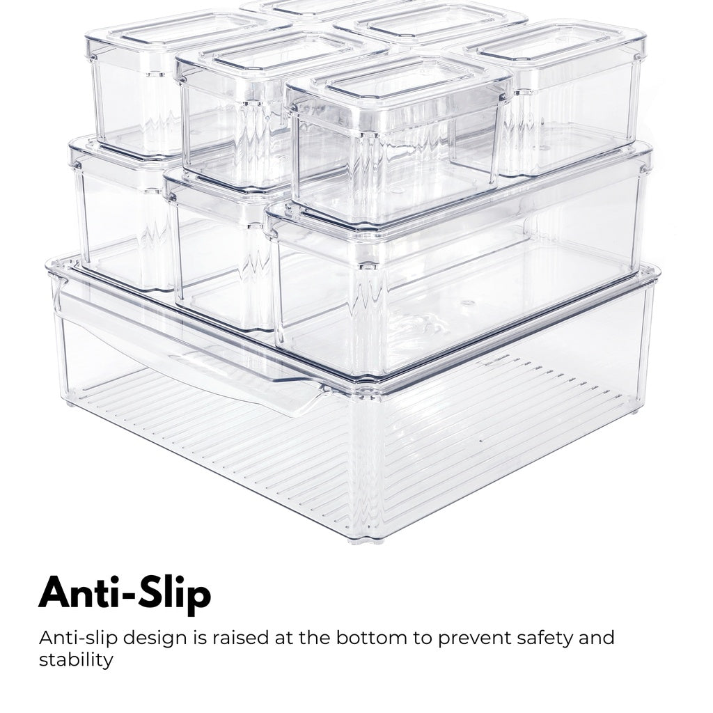 10 Pack Clear Stackable Fridge Organiser Bins with Lids