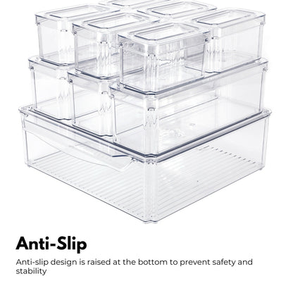 10 Pack Clear Stackable Fridge Organiser Bins with Lids