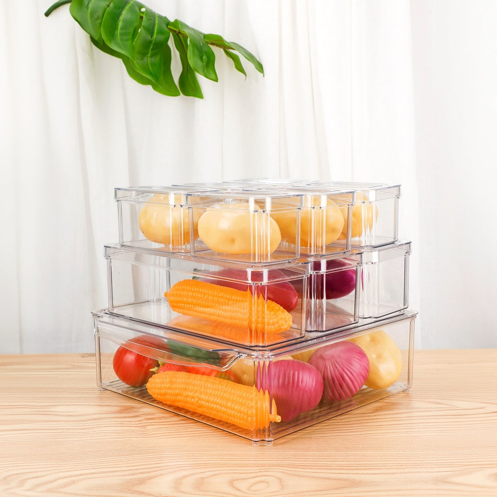 10 Pack Clear Stackable Fridge Organiser Bins with Lids