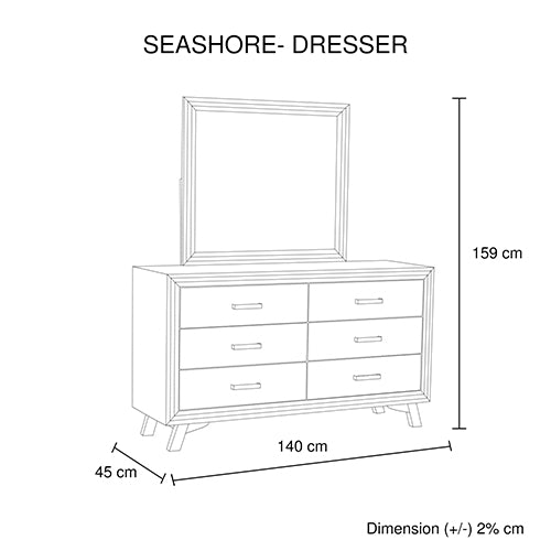 4 Pieces Bedroom Suite Queen Size Silver Brush in Acacia Wood Construction Bed, Bedside Table & Dresser