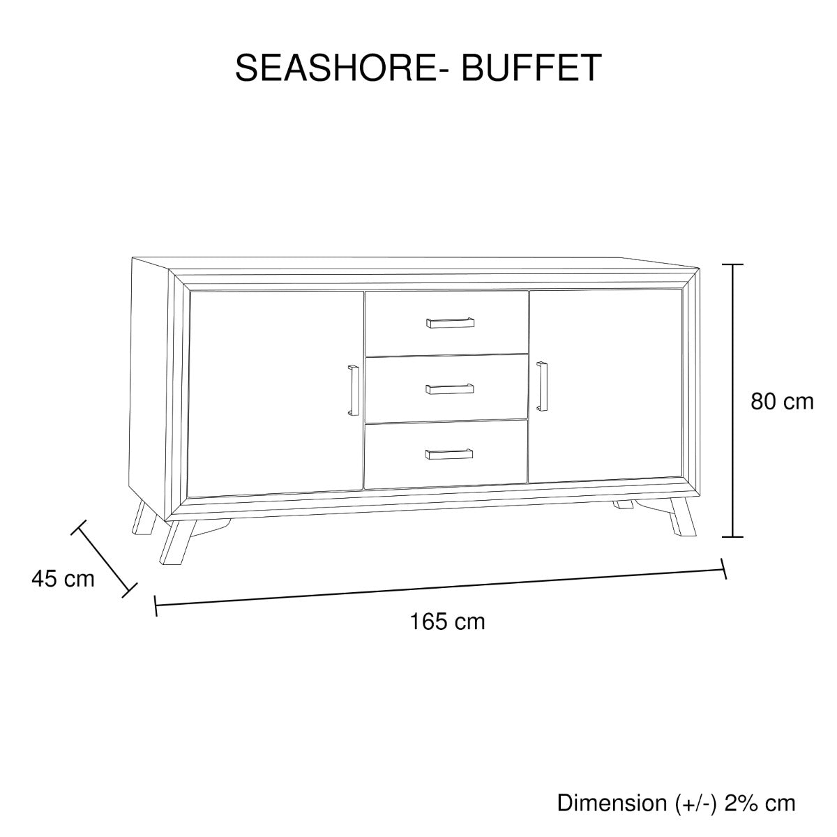 Buffet Sideboard in Silver Brush Colour with Solid Acacia & Veneer Wooden Frame Storage Cabinet with Drawers